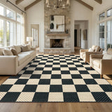 Garvee 8' × 10' Checkerboard Geometric Area Rug, Washable Polyester Carpet with Non-Slip Backing for Living Room, Bedroom and Dining Room, Black/Brown