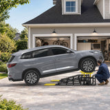 Garvee 2PCS 5T Hydraulic Car Ramps – 11,060LBS Heavy Duty Adjustable Steel Vehicle Service – Non-Slip Pad – Low Profile with Safety Lock – Ideal for Oil Changes, Garages, Auto Repair – Black Frame + Yellow Base Plate and Flat Plate