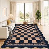 Garvee 9' × 12' Scalloped Checkered Area Rug, Machine Washable Non-Slip Low-Pile Soft Rug for Living Room, Bedroom & Dining Room, Black/Coffee