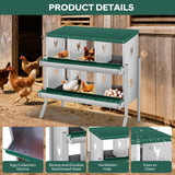 Garvee Sturdy Metal Chicken Nesting Box – 6 Compartments, Stainless Steel, Roll Away, Perch & Secure Lid, Ventilated, 4 Dummy Eggs, 10 Damp-Proof Mats, Wall-Mount or Free Standing – Dark Green, 6-compartment bracketed model - Dark Green