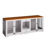 Garvee Large 83'' Dog Crate Furniture for Living Room – Wooden Indoor Kennel with 4 Doors, 2 Drawers, Secure Locks, 4 Bowls – Heavy-Duty Decorative Pet House – Double-Door – White, Walnut+White A Box, US Spec - Walnut + White, Box A