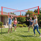 Garvee 4 Square Volleyball Net Set, 14ft 4-Way Adjustable Height Cross Net System - Portable Outdoor Game Kit with Volleyball, Pump, Carry Bag & Hammer - Black/Red