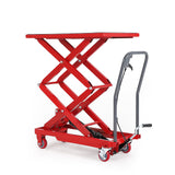 Garvee Manual Hydraulic Double Scissor Lift Table Cart, 330 lb Capacity, 50 in Max Lift, 28 x 18 in Non-Slip Platform, 4-Wheel Mobile w/ Locking Casters | Red Body, Gray Handle - 330 Lbs | Lifting Height 50 Inches | Yellow | Comes With A Pair Of Gloves