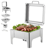 Garvee Alcohol Chafing Dish 6L Square, 201 Stainless Steel Food Warmer with Clear Visible Glass Lid – Ideal for Buffet, Catering, Parties, Banquets, Hotel & Home Kitchen Use