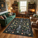 Garvee Washable Gothic Cat Area Rug – Soft Low Pile, Non-Slip Animal Print Carpet, Floral Butterfly Design for Living Room, Bedroom, Entryway, Nursery – Black, 5x7ft (152x213cm), USA - Black