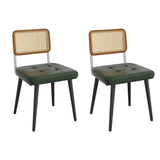 Garvee Modern Farmhouse Dining Chair Set - Faux Leather Upholstery, Rattan Accent, Sturdy Metal Legs - Comfortable Side Chairs for Kitchen, Dining Room, Restaurant - Set of 2, Dark Green