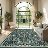 Garvee 8' × 10' Botanical Area Rug, Soft Washable Low-Pile Polyester Carpet for Living Room, Bedroom and Dining Room, Dark Green