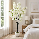 Garvee Realistic Artificial Cherry Blossom Tree for Indoor Decor - White Faux Floral Blossom Tree, Maintenance-Free Lifelike Blossoms for Home, Wedding & Restaurant Displays - White - 6ft (180cm)