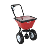 Garvee Heavy Duty 80L Push Broadcast Spreader – 12FT Spread Width, 13in All-Terrain Pneumatic Wheels, Adjustable Stream, Walk Behind Lawn & Garden Seeder for Fertilizer, Seed, Salt, Ice Melt – Red (Douzi), Black Rod, White Wheel Hub, Push Type 80L