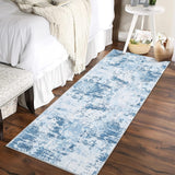 Garvee 2' × 6' Distressed Abstract Runner Rug, Blue, Washable Soft Low-Pile with Non-Slip Backing for Hallway, Kitchen & Entryway