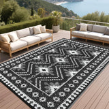 Garvee Waterproof Reversible Outdoor Rug 8x10ft – Vintage Diamond design Plastic Straw Patio Carpet – UV Resistant, Easy to Clean – For Garden, Deck, Balcony, Camping, RV – Black and White, 8x10ft (244x305cm), United States - Black And White