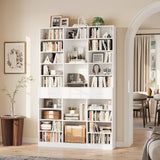Garvee 75" Tall Bookcase with Drawers, 47" Wide Large 9-Tier Farmhouse Wooden Bookshelf Storage Cabinet with Adjustable Shelves for Living Room Office, White