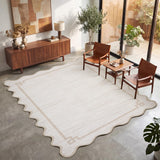 Garvee 10' × 13' Geometric Scalloped Area Rug, Machine Washable Non-Slip Low-Pile Rug for Living Room, Bedroom & Dining Room, Beige