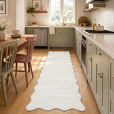 Garvee 2' x 6' Modern Minimalist Scalloped Runner Rug, Machine Washable Non-Slip Low-Pile Soft Rug for Hallway, Kitchen, Entryway & Bedroom, Off White