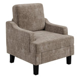 Garvee Chenille Mid Century Modern Accent Chair, Wood & Iron Frame Armchair with 330lb Capacity for Living Room Bedroom,Light Brown