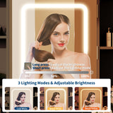 Garvee Lighted Mirror Vanity Desk with Adjustable 3-Color LED, USB/Type-C Outlets, 2 Drawers, Hidden Storage, Hair Dryer Holder, Makeup Table & Stool Set for Bedroom - Black
