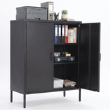 Garvee 40''h Black Metal Storage Cabinet, 3-Tier Metal Locker Cabinet with 2 Doors and 2 Adjustable Shelves, 2 Doors Accent Cabinet with Raised Legs for Home Office, Garage, Entryway and Hallway