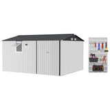 Garvee Heavy-Duty Metal Outdoor Storage Outdoor Storage Unit 12x10 FT – Pushable Window, Pegboard, LED/Solar Motion Detector Light, Sloped Roof, Lockable Double Doors, Breathable Vent, Steel Utility Tool Outdoor Storage Unit for Backyard, Patio, Garage, - White+Black