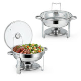 Garvee 5QT Round Chafing Dish Set (2-Pack) - Stainless Steel Buffet Warmer - Glass Lid