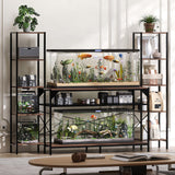 Garvee Heavy-Duty Aquarium Stand for 20-90 Gallon Fish Tank or Terrarium - 12-Leg Metal Frame, 860 lb Capacity - Built-In Power Outlet - 4-Tier Storage Shelves, Black + Brown - Brown