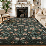 Garvee Black Washable Floral Area Rug - Soft, Low-Pile, Non-Slip Pearl Velvet Carpet, Mark Resistant, for Living Room, Bedroom, Dining Room - 10x13ft (305x396cm), USA - Black