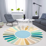 Garvee Colorful Sunburst Design Round Rug – Washable, Non-Slip, Low Pile Carpet, Perfect for Nursery, Kids Room, Playroom, or Bedroom – Mid-Century Modern Accent – Blue, 3x3ft Round (91x91cm), USA Spec - Yellow/Green