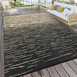 Garvee 8x10 Waterproof Patio Outdoor Rug, Neutral Striped Reversible Plastic Straw Rugs, Modern Outside Rug with Rubber Particles Backing for Camping, RV, Large Backyard, Deck, Picnic, Black Brown - Light Blue/White