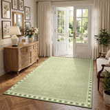 Garvee 5' × 7' Minimalist Border Area Rug, Machine Washable Non-Slip Low-Pile Soft Rug for Living Room, Bedroom & Dining Room, Green