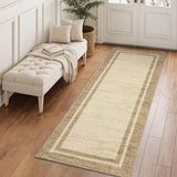 Garvee 2' × 6' Modern Bordered Runner Rug, Machine Washable Non-Slip Low-Pile Soft Rug for Hallway, Kitchen & Entryway, Jute