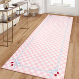 Garvee 2' x 6' Blush Pink Checkered Cherry Runner Rug, Washable Non-Slip Low-Pile Carpet for Hallway, Kitchen, Entryway and Bedroom