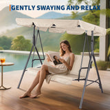 Garvee 3-Seat Patio Swing Chair with Stand, Adjustable Canopy - Heavy-Duty Steel Frame, Thick Waterproof Cushions, 600 lb Capacity - for Deck, Lawn, Backyard, Garden - Color: Khaki - Khaki-Zy