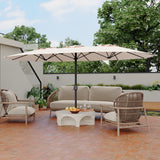 Garvee Extended UV Protection Patio Umbrella - 15FT Double-Sided Rectangular Outdoor Umbrella with Base, Double-Topped Sun Shade, Ideal for Backyard, Poolside, Lawn - Khaki - Khaki