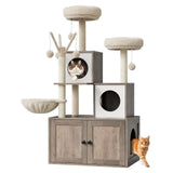 Garvee 3-in-1 Cat Tree Tower with Hidden Litter Box Enclosure – Modern Wooden Cat Condo, Sisal Scratching Post, Soft Soft Perch, Multi-Level Washroom Furniture for Indoor Cats, Gray 8101 - White 8103