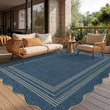 Garvee Washable Area Rug, Low-Pile Soft Non-Slip Indoor/Outdoor Carpet - Easy-Care, Mark-Resistant, Non-Shedding - Living Room/Bedroom/Kitchen/Entryway/Patio/Office - Cyan Blue, 9x12 ft, USA - Scalloped & Border Print | Cyan Blue