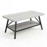 Garvee Industrial 39" Rectangular Coffee Table, 2-Tier Center Table with Storage Shelf, Wood-Look Top & Metal Frame, Easy Assembly - Black Tube + Gray Board