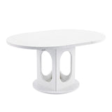 Garvee 43.3"-59" Extendable Round to Oval Dining Table for 4-8 – Mid-Century Modern Farmhouse Kitchen Table with Sturdy Base & Adjustable Leveling Feet – White