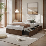 Garvee Bed Frame with 2 Storage Drawers, Wooden Low Profile Bed Frame, No Headboard, Wood Slat Support, Noise Free, No Box Spring Needed, Easy Assembly