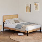 Garvee Boho Style Rattan Bed Frame Full – Natural Rattan Headboard, Sturdy Wood & Metal Platform, Silent Slats, Underbed Storage, No Box Spring Needed, Easy Assembly – Size: FULL, Color: Natural wood color