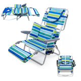 Garvee 3-in-1 Portable Beach Lounger Chair for Adults – Folding with Face Hole, Adjustable Footrest, 5 Reclining Positions, Cup Holder, Storage Pocket – 330lb Capacity – For Beach, Pool, Patio, Lawn – White, Green, Blue, Cyan Striped, Pack of 1 - Set Of 2 White, Green, Blue, And Cyan Striped Items