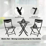 Garvee Space-Saving 3-Piece Folding Bistro Set Outdoor Patio Furniture – Sturdy Metal Frame Table & 2 Chairs, Waterproof Slatted Design, Non-Slip Feet – Perfect for Garden, Balcony, Porch – Black - Gray