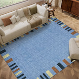 Garvee 5' × 7' Modern Bordered Area Rug, Machine Washable Non-Slip Low-Pile Soft Rug for Living Room, Bedroom & Dining Room, Blue