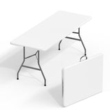 Garvee 6ft Outdoor Folding Picnic Table, Heavy-Duty HDPE Plastic, Fold-in-Half with Carry Handle, Indoor/Outdoor for Camping BBQ Parties - Color: White Desktop + Gray Spray Coating - Black Desktop + Black Spray Coating