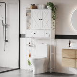 Garvee Space-Saving Over-the-Toilet Storage Cabinet – Modern Bathroom Organizer with 2 Barn Doors, Open Shelf, Freestanding MDF & Steel Structure – Ideal for Small Bathrooms, Restrooms, Laundry – White - White
