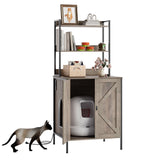 Garvee Modern Gray Wooden Cat Litter Box Enclosure Cabinet – Large Self-Cleaning Litter Box Furniture with Shelves, Built-in Power Outlet, Storage – Fits Automatic Cat Litter Box 3 & 4 and Most Automatics – Gray - Gray