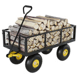 Garvee Heavy Duty Steel Garden Wagon Cart – 2-in-1 Outdoor Utility Yard Cart – 10" All-Terrain Tires – Removable Mesh Sides – 900 lbs Load Capacity – 180° Rotating Handle – Collapsible – Black + Yellow - Black+Yellow