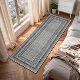 Garvee Modern Bordered Kitchen Rug 2x6, Soft Low Pile, Non-Slip TPE Backing, Washable, Stain Resistant, Black Grey for Entryway & Bedroom