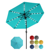 Garvee 10FT Solar Patio Umbrella with 32 LED Lights – UV Protection, Waterproof Vented Canopy, Crank Lift, Push Button Tilt, 8 Sturdy Ribs, for Garden, Pool, Deck, Yard – Outdoor Sun Shade – Euro 4 Sky Blue - Green