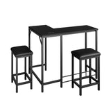 Garvee L-Shaped Convertible Dining Set - 63 Inch Bar Table with Power Outlets & USB - Counter Height Breakfast Nook with 2 Faux Leather Stools - Space-Saving Modern Black Table, Bas-relief