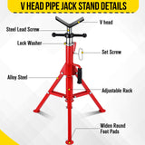 Garvee 2-Pack Heavy Duty Pipe Jack Stands – 2500 lbs (5/4 Ton) Load – Adjustable Height 28"-52" – Fits 1/8"-12" Pipes – Folding Triangular Base – Ideal for Welding, Plumbing, Metal Fabrication – Red