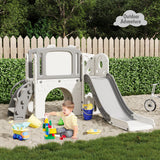 Garvee 8-in-1 Multi-Functional Toddler Play Tunnel Set – Slide, Climber, Basketball Hoop, Crawl Tunnel, Telescope, Drawing Board & Storage – Indoor Outdoor Activity Center for Kids Ages 1-5 – Grey